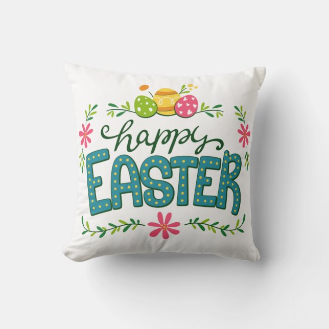 Happy Easter Floral Flowers Easter Eggs Cushion (Front)