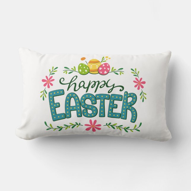 Happy Easter Floral Flowers Easter Eggs Lumbar Cushion (Front)