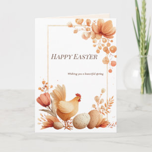 Happy Easter Floral Greeting Card with Chicken