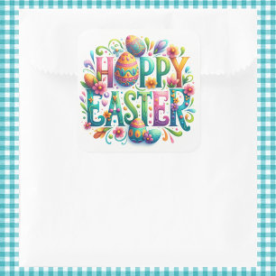 Happy Easter Floral Greeting Springtime Fun  Square Sticker