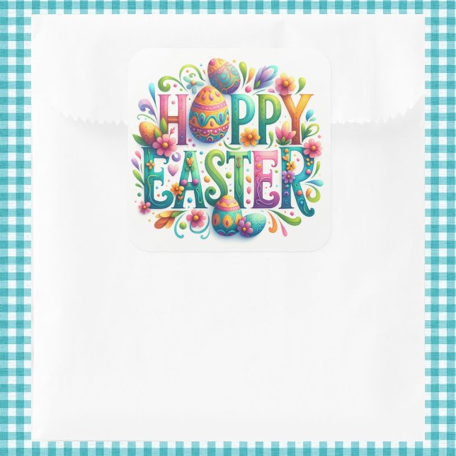 Happy Easter Floral Greeting Springtime Fun  Square Sticker (Creator Uploaded)