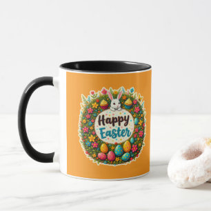 Happy Easter – Floral Spring Wreath caneca Mug