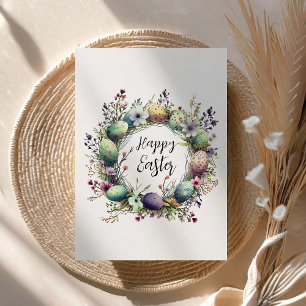 Happy Easter Floral Spring Wreath Monogram Holiday Card