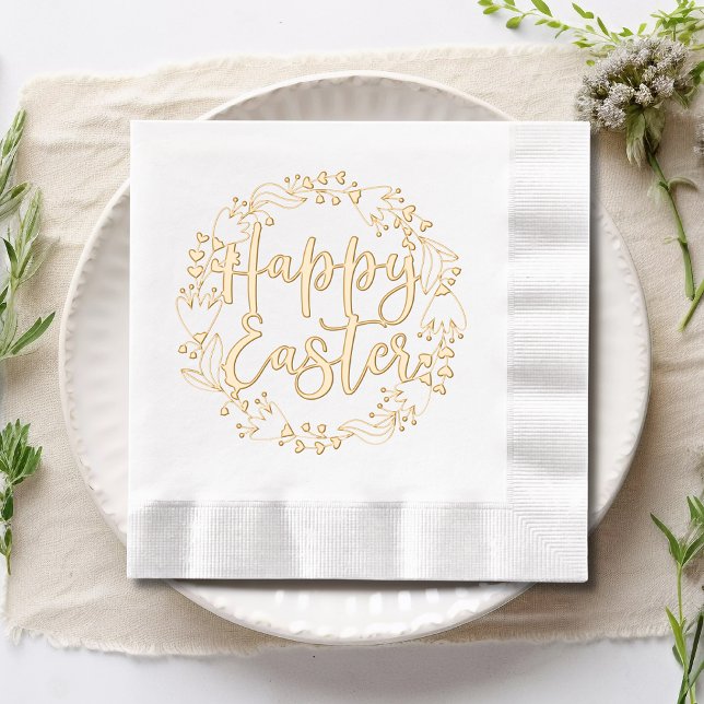 Happy Easter Floral Wreath Elegant Script Foil Napkins (Creator Uploaded)