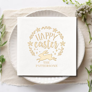 Happy Easter Floral Wreath Personalised Name Foil Napkins