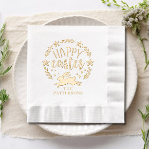 Happy Easter Floral Wreath Personalised Name Foil Napkins