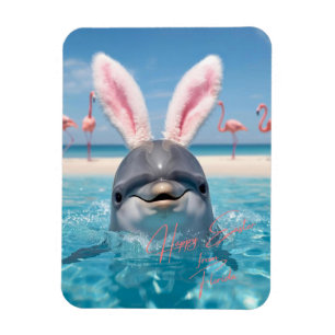 Happy Easter Florida Beach Flamingos and Dolphin Magnet