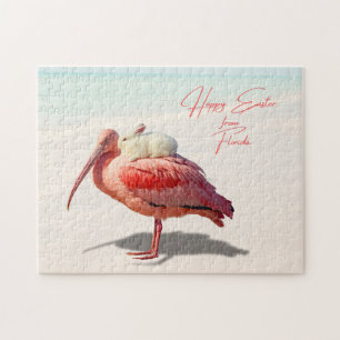 Happy Easter Florida Roseate Spoonbill and Bunny Jigsaw Puzzle
