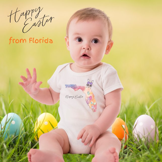 Happy Easter Florida State Pastel Eggs and Bunny Baby Bodysuit (Creator Uploaded)
