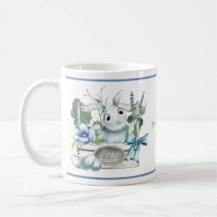Happy Easter Flower Blue Bunny Rabbit Personalised Coffee Mug