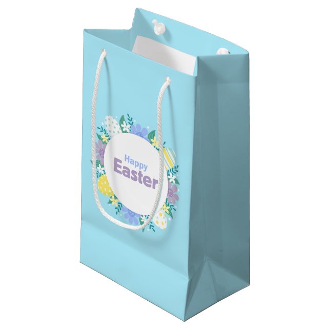 Happy Easter Flowers and Eggs  Small Gift Bag (Front Angled)