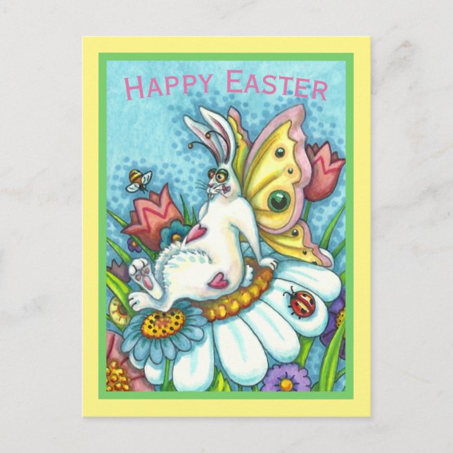 HAPPY EASTER FLUTTERBUN RABBIT, FUNNY BUNNY FAIRY POSTCARD (Front)