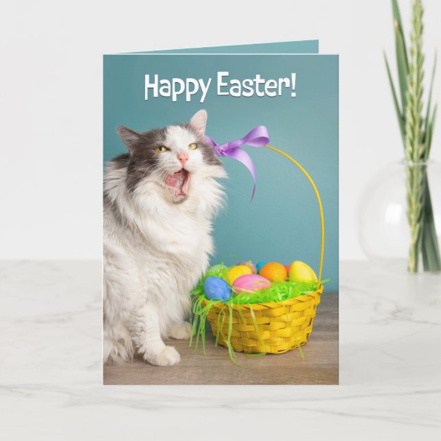Happy Easter For Anyone Cat Licking Face  Holiday Card (Front)