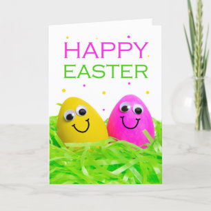 Happy Easter For Anyone Cute Eggs With Faces Humor Holiday Card