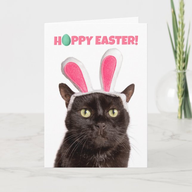 Happy Easter For Anyone Funny Cat in Bunny Ears  Holiday Card (Front)