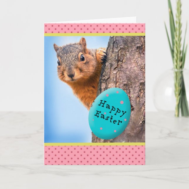 Happy Easter For Anyone Squirrel With Egg Humour Holiday Card (Front)