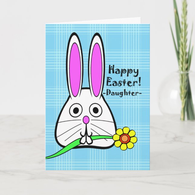 Happy Easter for Daughter, Cute Rabbit with Flower Holiday Card (Front)