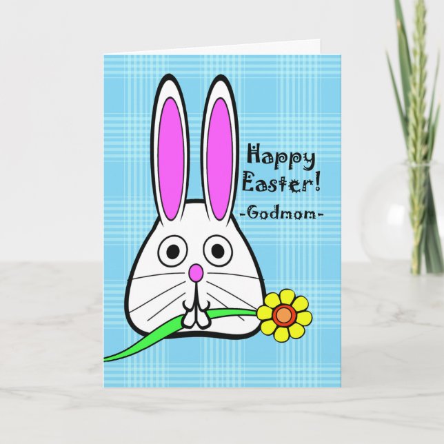 Happy Easter for Godmom Cute Rabbit with Flower Holiday Card (Front)