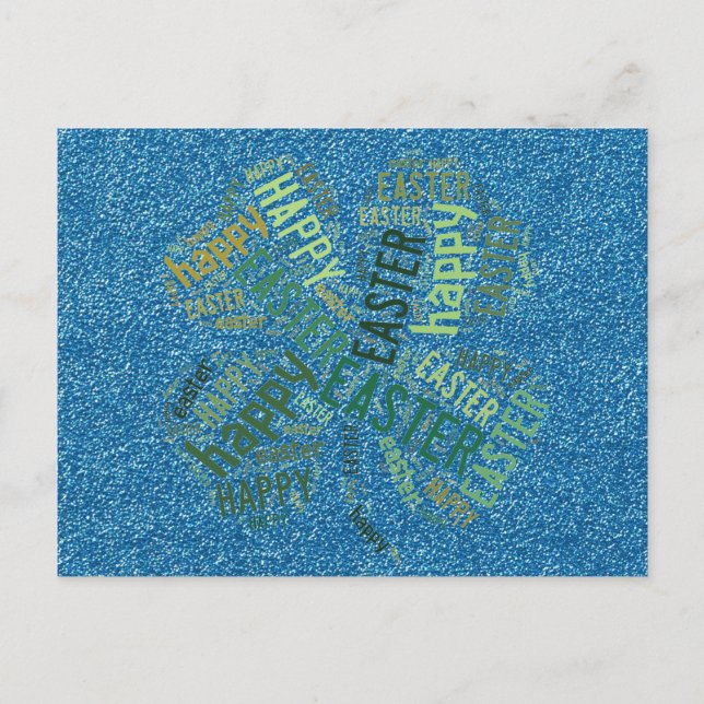 Happy Easter Four-Leaf Clover Glitter Blue Green Holiday Postcard (Front)