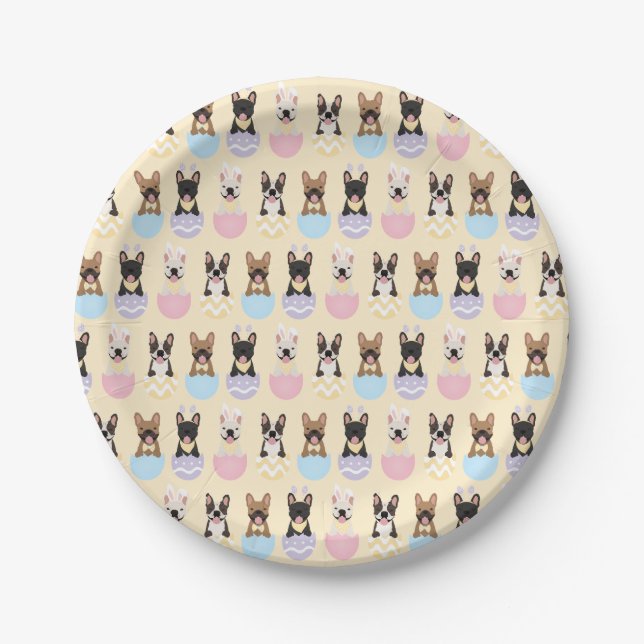 Happy Easter French Bulldog Pattern Paper Plate (Front)