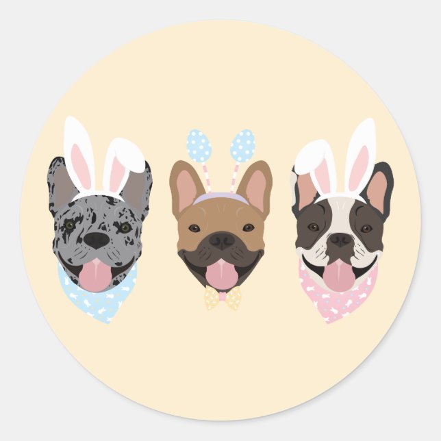 Happy Easter French Bulldogs Classic Round Sticker (Front)