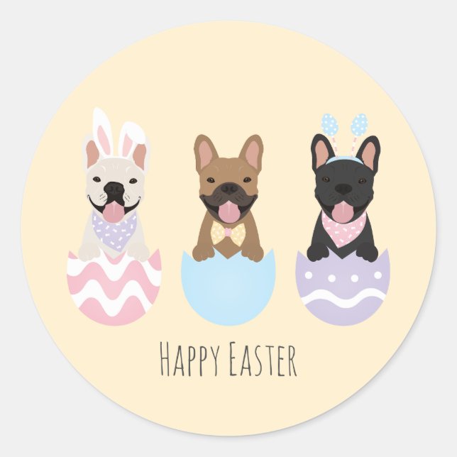 Happy Easter French Bulldogs Classic Round Sticker (Front)