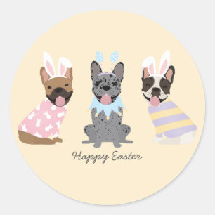 Happy Easter French Bulldogs Classic Round Sticker