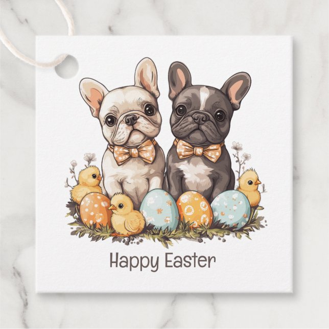Happy Easter French Bulldogs Favour Tags (Front)