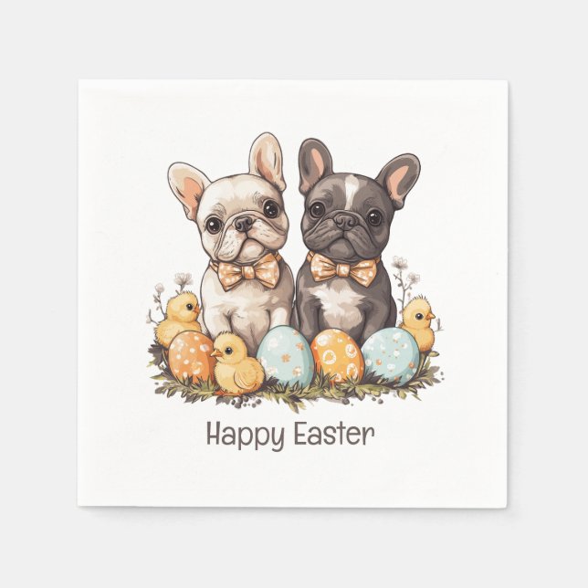 Happy Easter French Bulldogs Napkin (Front)