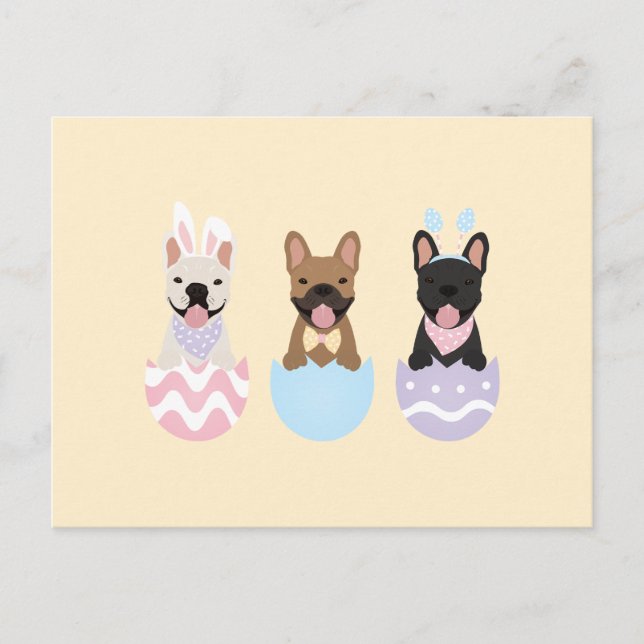 Happy Easter French Bulldogs Postcard (Front)