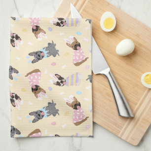 Happy Easter French Bulldogs Tea Towel