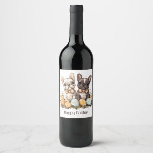 Happy Easter French Bulldogs Wine Label