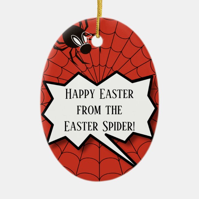 Happy Easter from Easter Spider lots of Eggs Ceramic Ornament (Front)