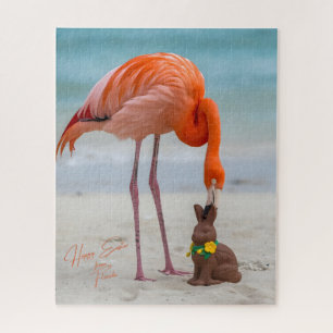 Happy Easter from Florida Flamingo on Beach Jigsaw Puzzle