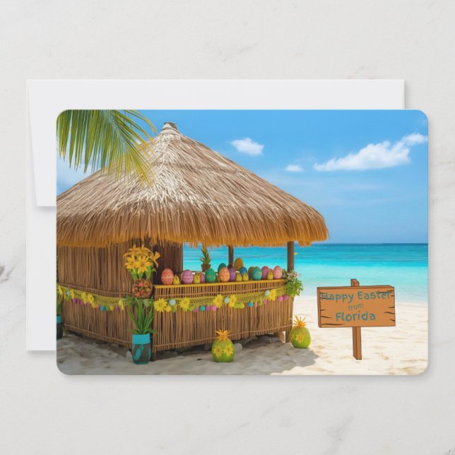 Happy Easter from Florida Tiki Hut on Beach Holiday Card (Front)