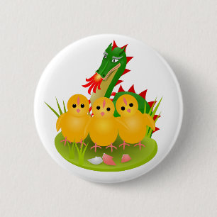 Happy Easter from three chicks and Dragon of Mons 6 Cm Round Badge