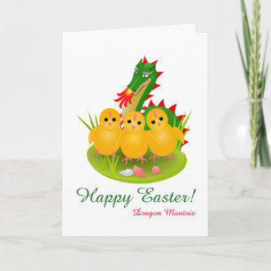 Happy Easter from three chicks and Dragon of Mons Holiday Card