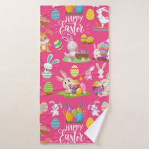 Happy Easter ,Funny Bunny Wishes And Colourful     Bath Towel