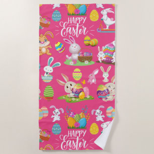 Happy Easter ,Funny Bunny Wishes And Colourful Beach Towel