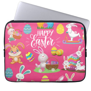 Happy Easter ,Funny Bunny Wishes And Colourful Egg Laptop Sleeve