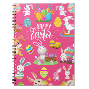 Happy Easter ,Funny Bunny Wishes And Colourful Egg Notebook