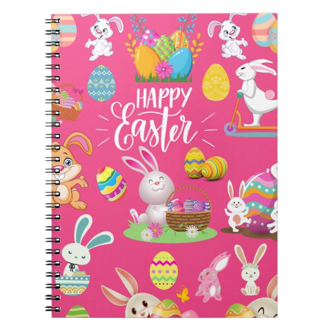 Happy Easter ,Funny Bunny Wishes And Colourful Egg Notebook (Front)