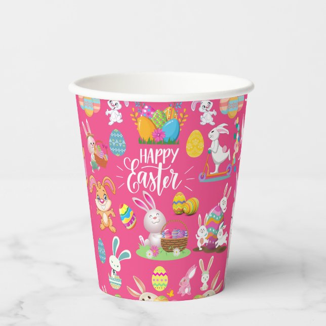 Happy Easter ,Funny Bunny Wishes And Colourful Egg Paper Cups (Front)