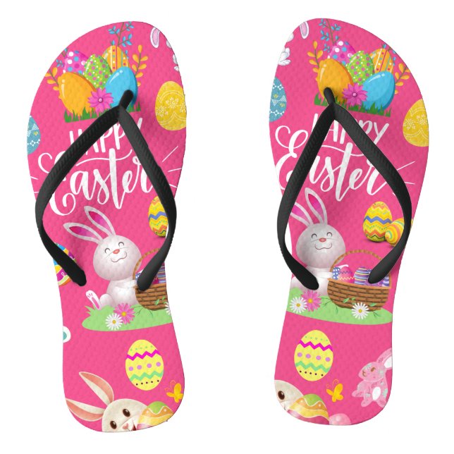 Happy Easter ,Funny Bunny Wishes And Colourful Egg Thongs (Footbed)