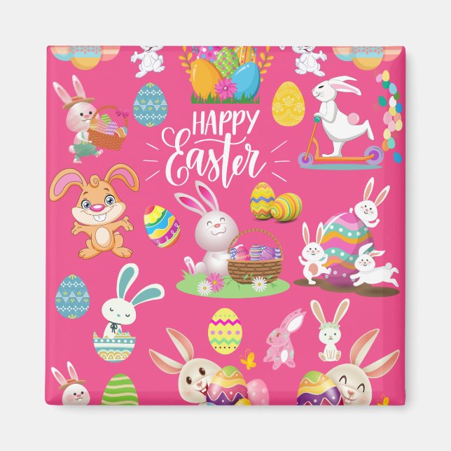 Happy Easter ,Funny Bunny Wishes And Colourful    Magnet (Front)