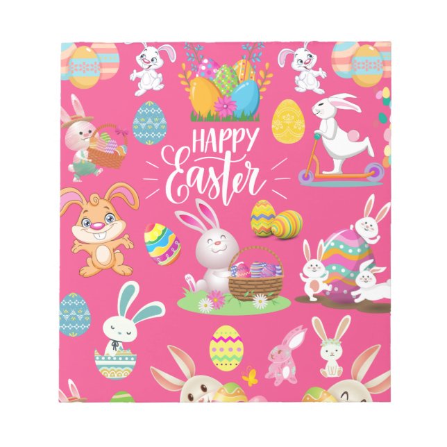 Happy Easter ,Funny Bunny Wishes And Colourful    Notepad (Front)
