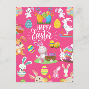 Happy Easter ,Funny Bunny Wishes And Colourful  Postcard