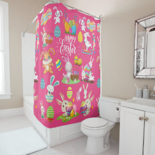 Happy Easter ,Funny Bunny Wishes And Colourful     Shower Curtain