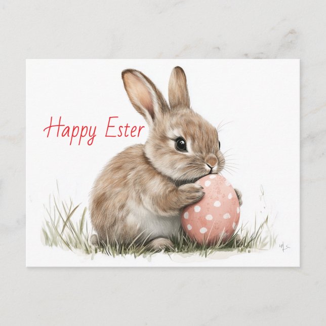 Happy Easter – Funny Bunny with Egg Delight Postcard (Front)