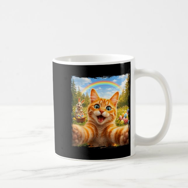 Happy Easter Funny Cat Selfie With Easter Bunny Ki Coffee Mug (Right)